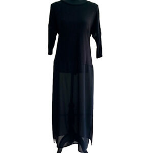 Cha Cha Vente Long Black Flowy Tunic Top with Sheer Detail